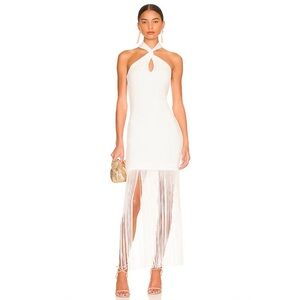 Alice + Olivia Steph Twist Neck Fringe Dress in Off White size 4 NWT